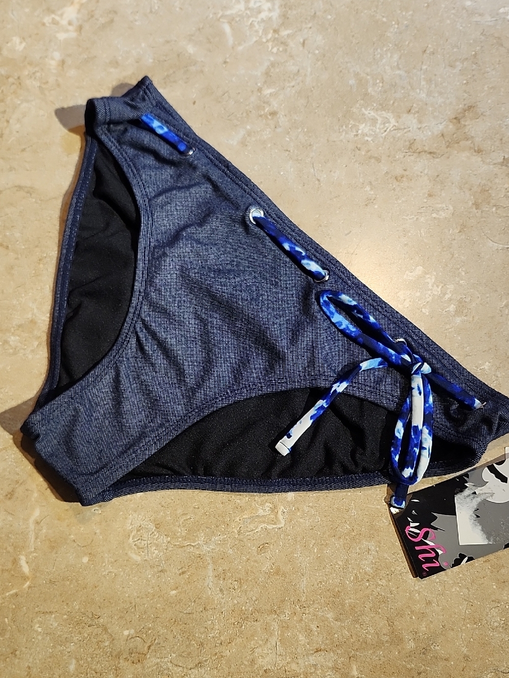 Shi Blue Denim Hipster Bikini Bottoms M